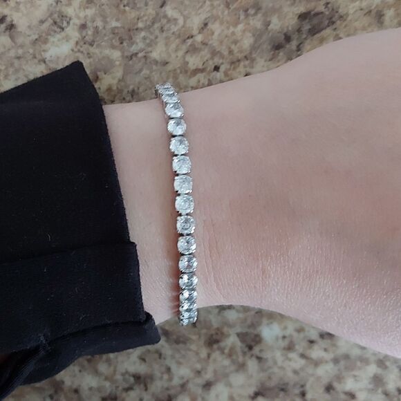 Platinum Plated Tennis Bracelet - Picture 6 of 12